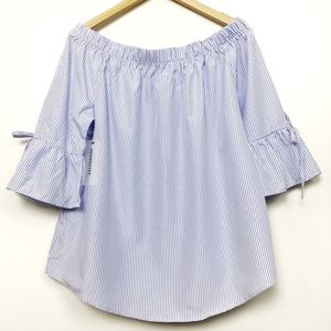 Pin Stripe Blue Off Shoulder Top Bow Ties